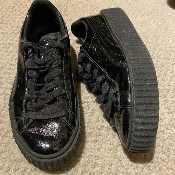 Fenty Puma Black Patent Cracked Leather Creepers - Picture 1 of 7